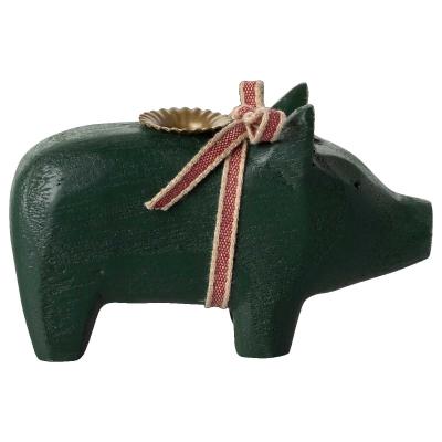 Maileg Holzschwein für eine Christbaumkerze - dunkelgrün