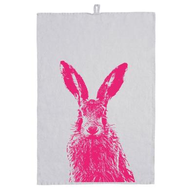 Frohstoff Geschirrtuch Leinen grau Hase neon