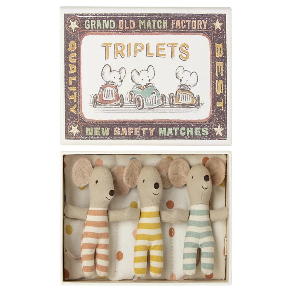Maileg Triplets Baby Maus Drillinge in der Zigarrenbox