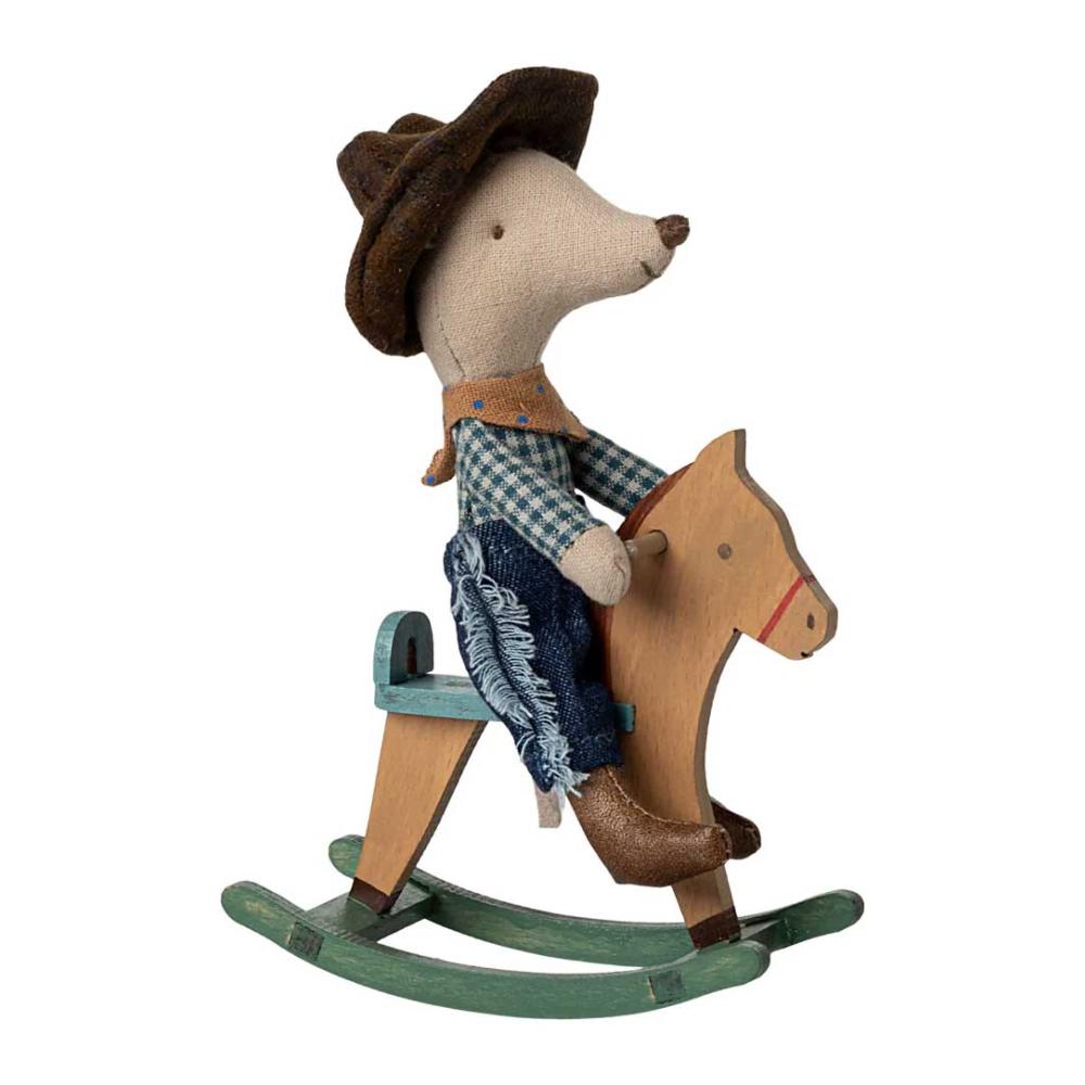 Maileg Cowboymaus auf Schaukelpferd