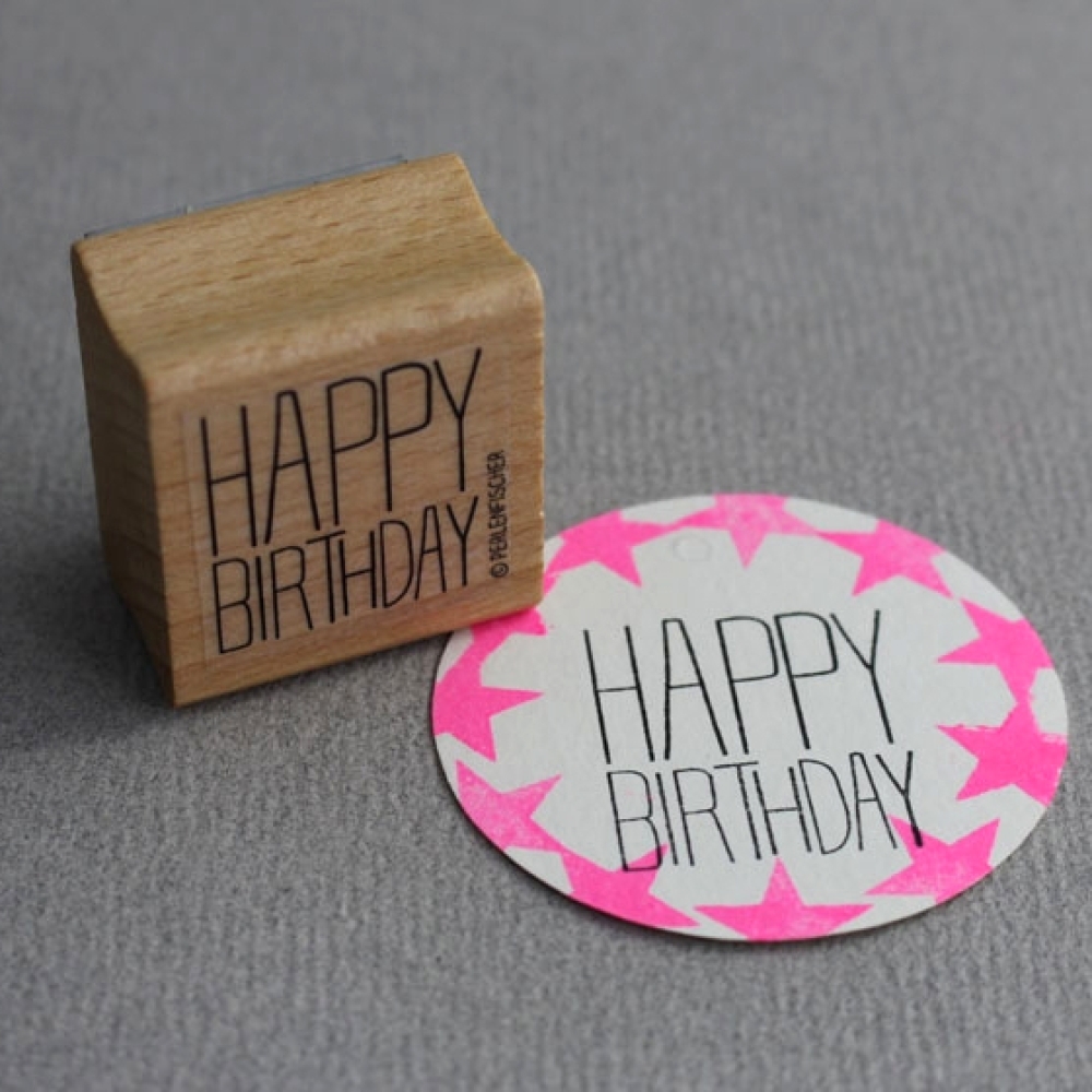 Perlenfischer Stempel Typografie Happy Birthday Block