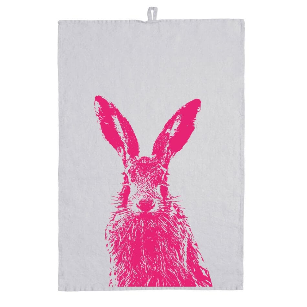 Frohstoff Geschirrhandtuch Leinen grau Hase neon