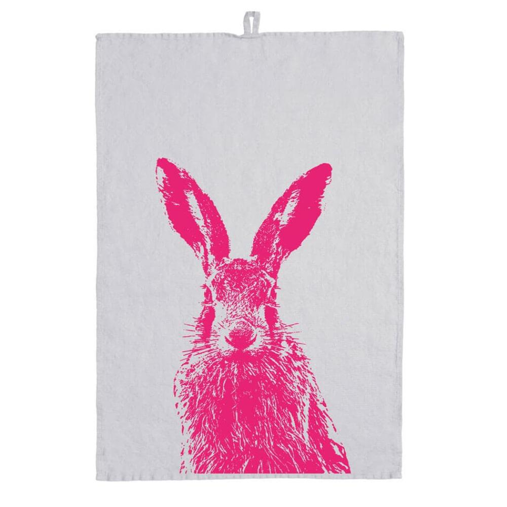 Frohstoff Geschirrtuch Leinen grau Hase neon