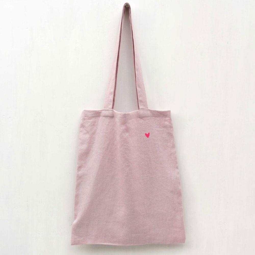 Frohstoff LEINENTASCHE rosa mit Herz neonpink